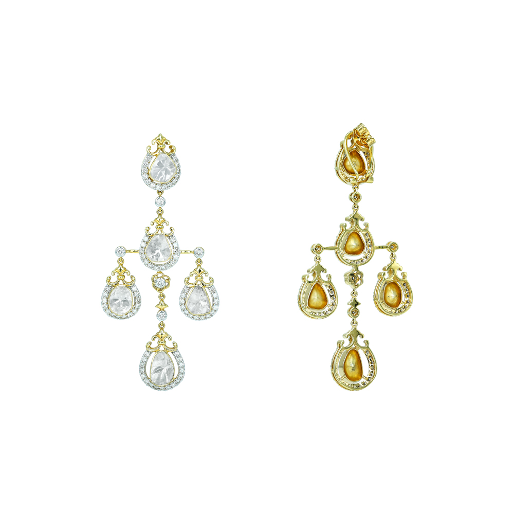 Cascading Polki Diamond Earrings with Delicate Halo Design
